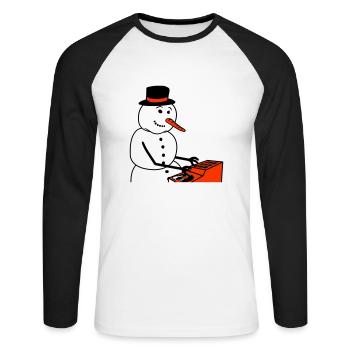 Hiver DJ Bonhomme de neige Mixeur Mixeur Fête de la musique - T-shirt baseball manches longues Homme - blanc/noir - Devant - Nik (191cm)