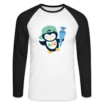 Pinguin mit Schultüte Einschulung Schulkind - Unisex Baseballshirt langarm - Weiß/Schwarz - Vorne - Nik (191cm)