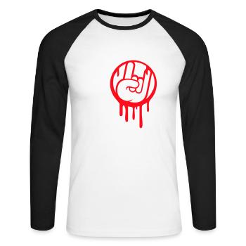 J’aime Heavy Metal Hard Rock Musique Main Geste Coeur - T-shirt baseball manches longues Homme - blanc/noir - Devant - Nik (191cm)