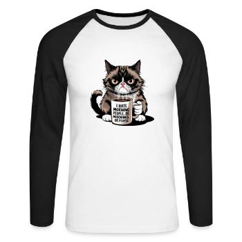 I hate morning people or mornings or people - Unisex Baseballshirt langarm - Weiß/Schwarz - Vorne - Nik (191cm)