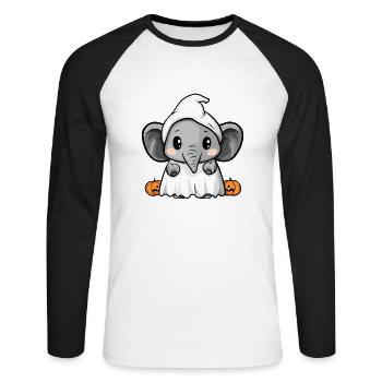 Elefant Halloween Comic Geist - Unisex Baseballshirt langarm - Weiß/Schwarz - Vorne - Nik (191cm)