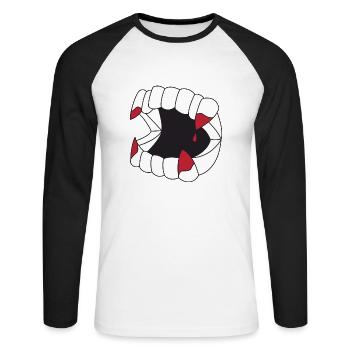Vampir Zähne - Unisex Baseballshirt langarm - Weiß/Schwarz - Vorne - Nik (191cm)