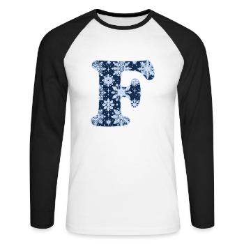Buchstabe F Schneeflocken - Unisex Baseballshirt langarm - Weiß/Schwarz - Vorne - Nik (191cm)