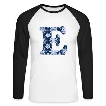 Buchstabe E Schneeflocken - Unisex Baseballshirt langarm - Weiß/Schwarz - Vorne - Nik (191cm)