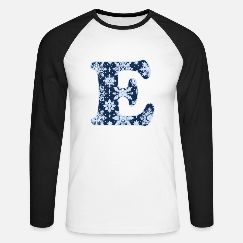 Buchstabe E Schneeflocken - Unisex Baseballshirt langarm - Weiß/Schwarz