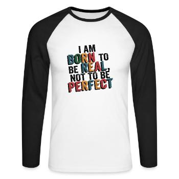 je suis vrai pas parfait - humour - T-shirt baseball manches longues Homme - blanc/noir - Devant - Nik (191cm)