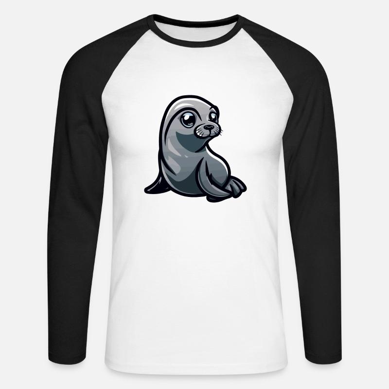 Robbe Tier Comic - Unisex Baseballshirt langarm - Weiß/Schwarz