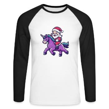 Einhorn Weihnachtsmann Cartoon - Unisex Baseballshirt langarm - Weiß/Schwarz - Vorne - Nik (191cm)