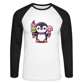 Penguin with cream - Unisex Long Sleeve Baseball T-Shirt - white/black - Front - Nik (191cm)