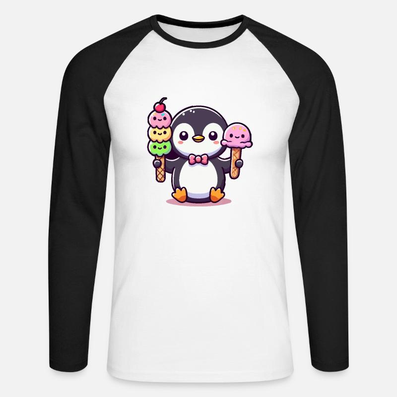 Pinguin mit Eis - Unisex Baseballshirt langarm - Weiß/Schwarz