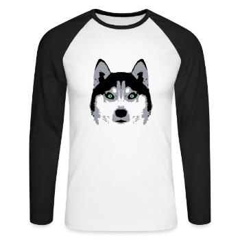 Hund Weißer Husky Gesicht Kopf Blaue Augen Cool - Unisex Baseballshirt langarm - Weiß/Schwarz - Vorne - Nik (191cm)