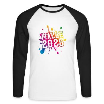 Malle 2025 Klecks - Unisex Baseballshirt langarm - Weiß/Schwarz - Vorne - Nik (191cm)