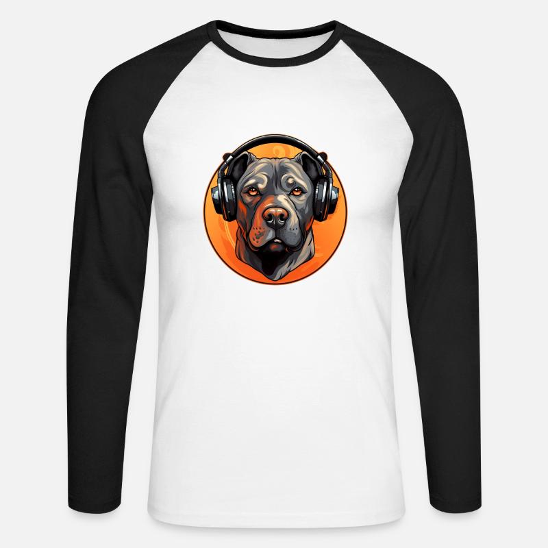 Cooler Pitbull mit Kopfhörern - Unisex Baseballshirt langarm - Weiß/Schwarz