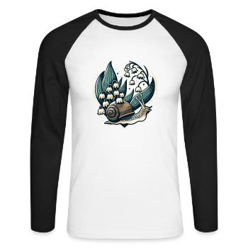 Escargot cottagecore et muguet - T-shirt baseball manches longues Homme - blanc/noir - Devant - Nik (191cm)