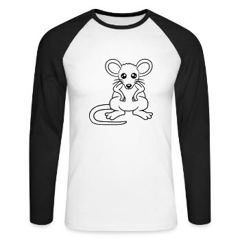 souris souris mignon petit rat rongeur amical - T-shirt baseball manches longues Homme - blanc/noir - Devant - Nik (191cm)