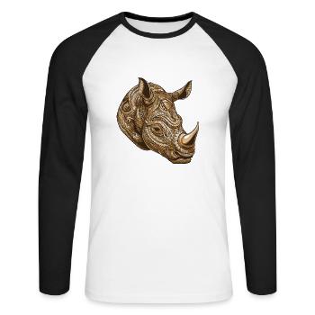 Rhinoceros Portrait - Unisex Long Sleeve Baseball T-Shirt - white/black - Front - Nik (191cm)