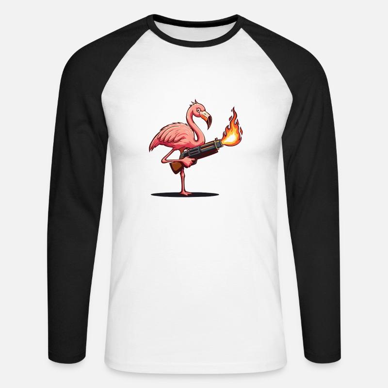 Flamingo - Unisex Baseballshirt langarm - Weiß/Schwarz