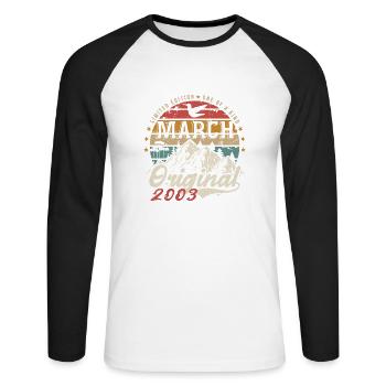 Genial seit März 2003 | Geburtstag März 2003 - Unisex Baseballshirt langarm - Weiß/Schwarz - Vorne - Nik (191cm)