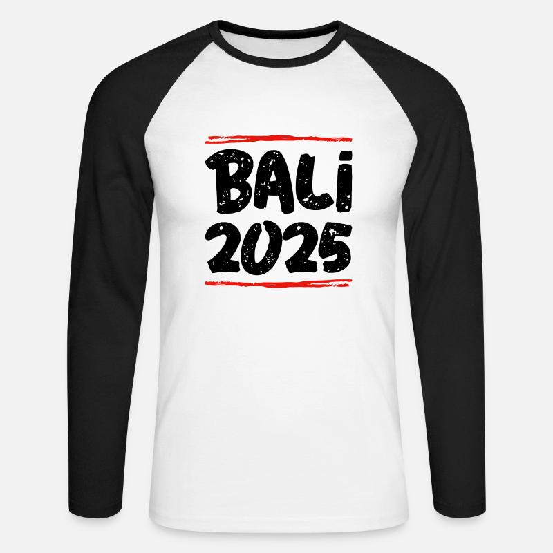 Bali 2025 Spruch - Unisex Baseballshirt langarm - Weiß/Schwarz
