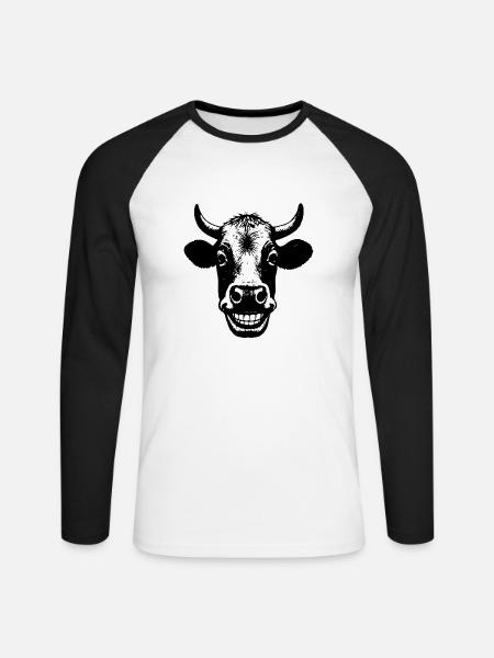 Grinning Cow - Unisex Long Sleeve Baseball T-Shirt - white/black