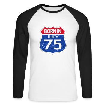 Né(e) en Juillet 1975 - T-shirt baseball manches longues Homme - blanc/noir - Devant - Nik (191cm)
