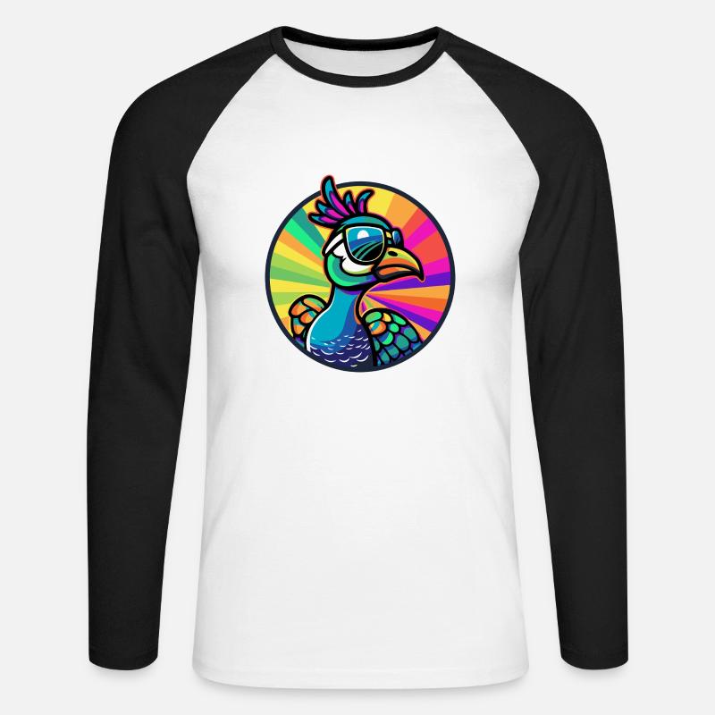 Pfau Vogel Comic Cool - Unisex Baseballshirt langarm - Weiß/Schwarz