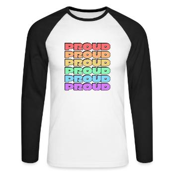 PROUD gay pride 6 rainbow colors - Unisex Long Sleeve Baseball T-Shirt - white/black - Front - Nik (191cm)