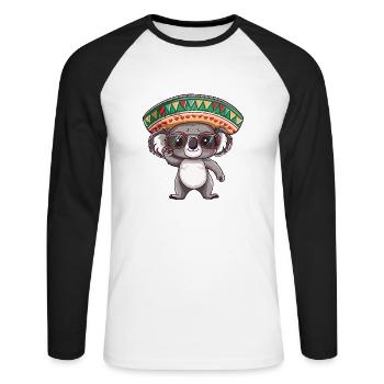 Koala Comic Funny Sombrero - Unisex Long Sleeve Baseball T-Shirt - white/black - Front - Nik (191cm)