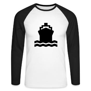 Schiff,Containerschiff,Tanker,Reederei,panamax, - Unisex Baseballshirt langarm - Weiß/Schwarz - Vorne - Nik (191cm)