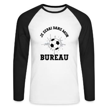 je serai dans mon bureau - T-shirt baseball manches longues Homme - blanc/noir - Devant - Nik (191cm)