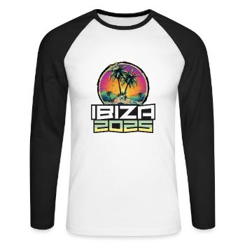 Ibiza 2025 Holiday Palm Trees - Unisex Long Sleeve Baseball T-Shirt - white/black - Front - Nik (191cm)