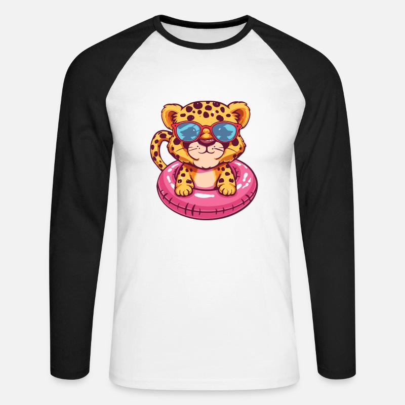 Leopard Comic Cool - Unisex Long Sleeve Baseball T-Shirt - white/black