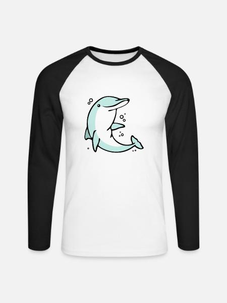 drolliger Delphin Schulanfang Delphinschule - Unisex Baseballshirt langarm - Weiß/Schwarz