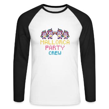 Licorne Majorque Party Crew Drôle - T-shirt baseball manches longues Homme - blanc/noir - Devant - Nik (191cm)
