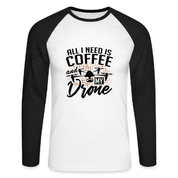 Coffee and drones gift - Unisex Long Sleeve Baseball T-Shirt - white/black - Front - Nik (191cm)