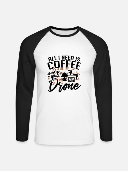 Coffee and drones gift - Unisex Long Sleeve Baseball T-Shirt - white/black