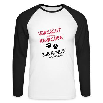 Vorsicht Herrchen - Hunde - Unisex Baseballshirt langarm - Weiß/Schwarz - Vorne - Nik (191cm)
