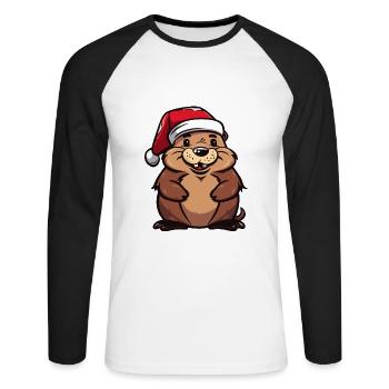 Beaver Christmas - Unisex Long Sleeve Baseball T-Shirt - white/black - Front - Nik (191cm)