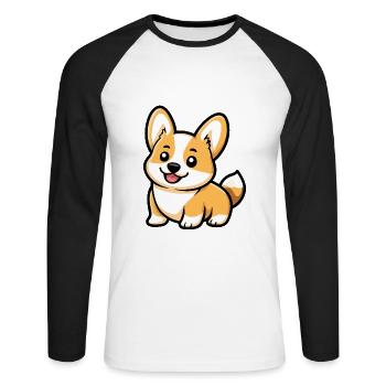 Corgi chien bande dessinée bébé - T-shirt baseball manches longues Homme - blanc/noir - Devant - Nik (191cm)