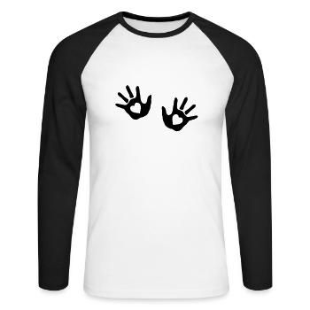 Bébé mains - cœur - T-shirt baseball manches longues Homme - blanc/noir - Devant - Nik (191cm)