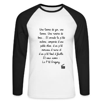 Le p'tit Grégory - C'est arrivé près de chez vous - T-shirt baseball manches longues Homme - blanc/noir - Devant - Nik (191cm)