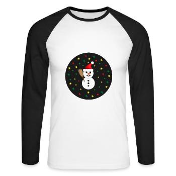 Schneemann mit vielen bunten Sternen. - Unisex Baseballshirt langarm - Weiß/Schwarz - Vorne - Nik (191cm)