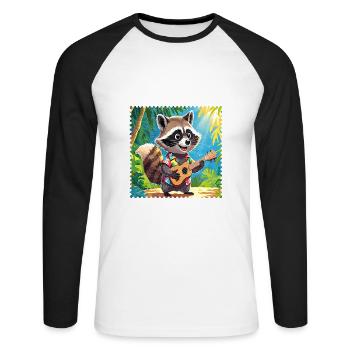 Waschbär mit Ukulele 2 - Unisex Baseballshirt langarm - Weiß/Schwarz - Vorne - Nik (191cm)