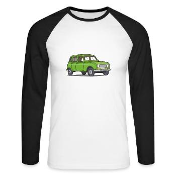Grüner R4 (Auto) - Unisex Baseballshirt langarm - Weiß/Schwarz - Vorne - Nik (191cm)