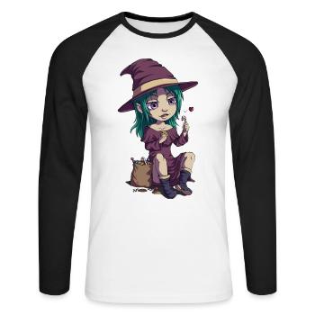 Halloween Sweet Witch - Unisex Baseballshirt langarm - Weiß/Schwarz - Vorne - Nik (191cm)