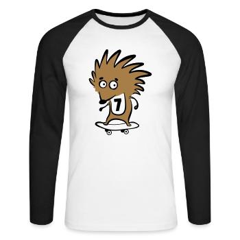 Skate Igel "Knut Heinrich" mit Startnummer 7 - Unisex Baseballshirt langarm - Weiß/Schwarz - Vorne - Nik (191cm)