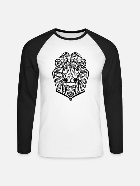 Henna lion - Unisex Long Sleeve Baseball T-Shirt - white/black