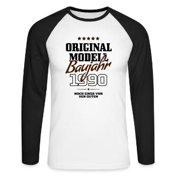 Original Modell Baujahr 1990 - Unisex Baseballshirt langarm - Weiß/Schwarz - Vorne - Nik (191cm)