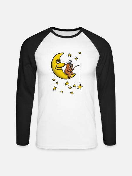 Gute Nacht, Sterne Mond Angel-Bär - Unisex Baseballshirt langarm - Weiß/Schwarz