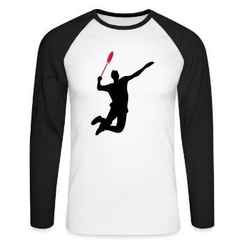 badminton - Unisex Long Sleeve Baseball T-Shirt - white/black - Front - Nik (191cm)